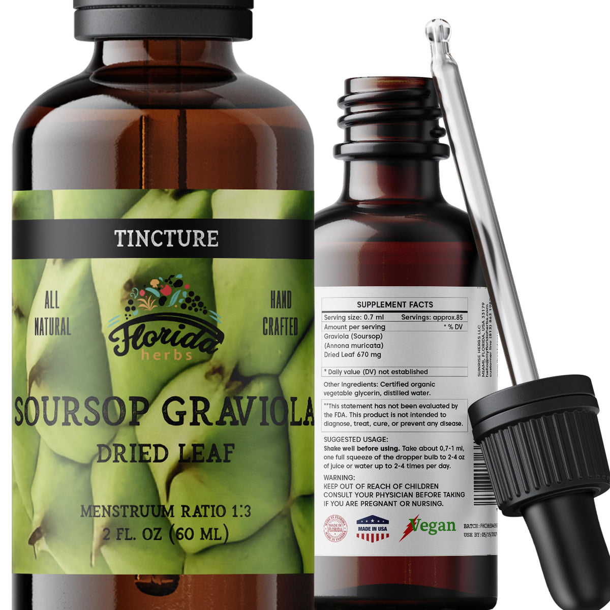 Flacon de 60ml d'extrait liquide de feuille de Graviola FLORIDA HERBS