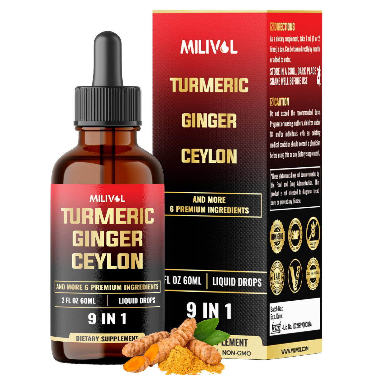 Flacon de 60ml de complément alimentaire liquide au curcuma MILIVOL