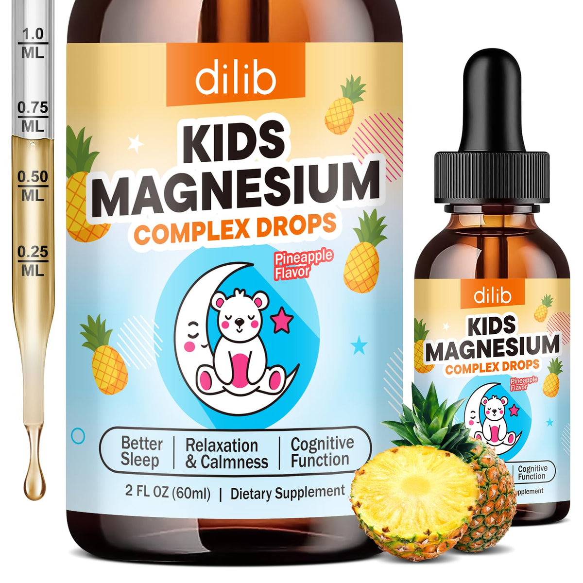 Flacon de 60ml de complément alimentaire liquide magnésium pour enfants dilib