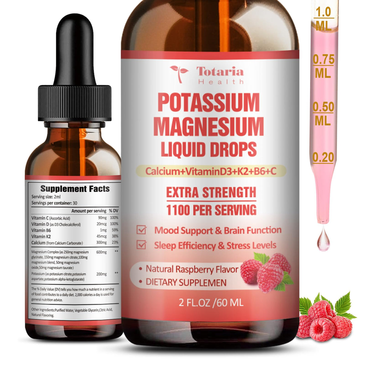 Flacon de 60ml de complément alimentaire Potassium Magnésium Totaria