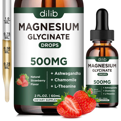 Flacon de 60ml de dilib Magnésium Glycinate avec étiquette en fraise