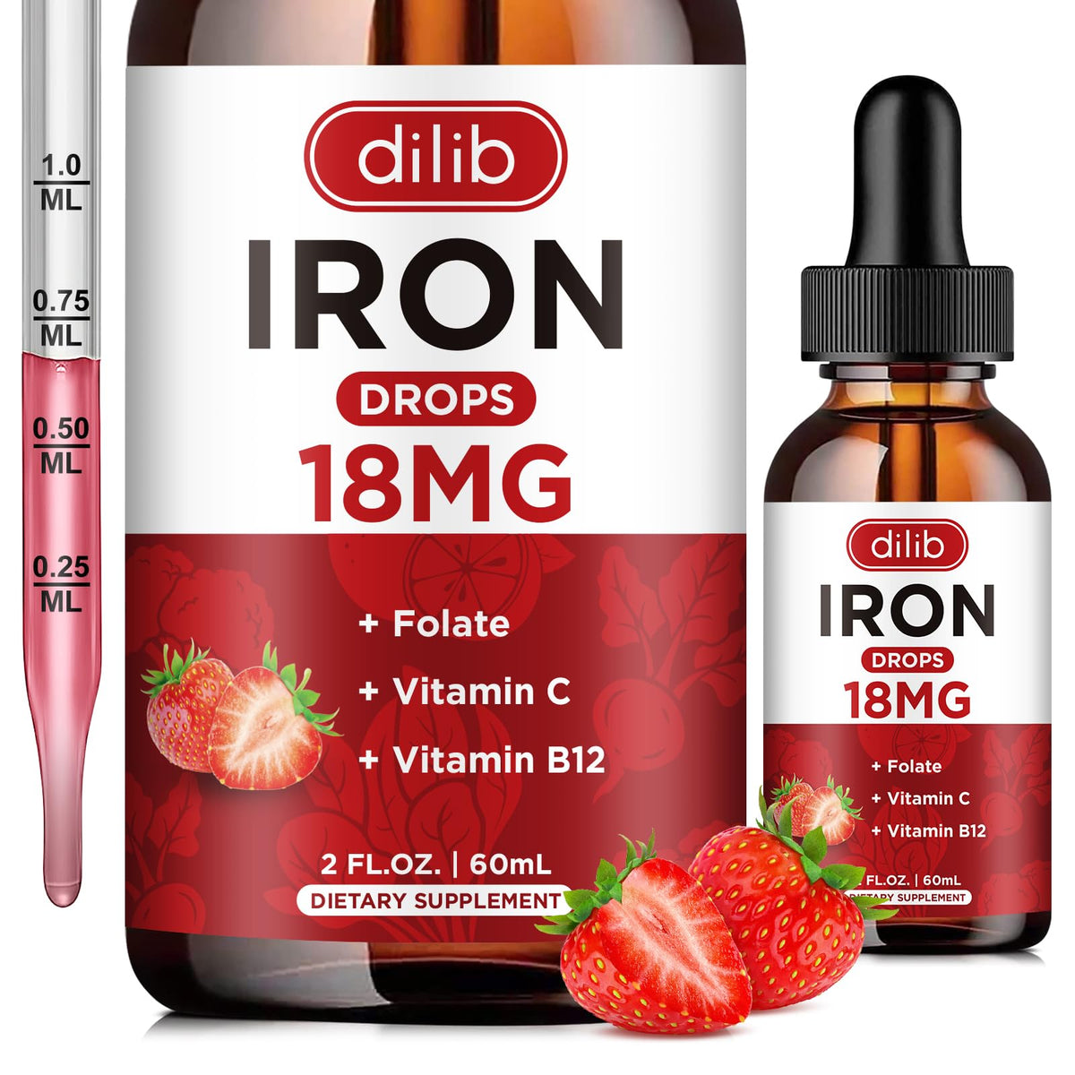Flacon de 60ml de fer liquide dilib saveur fraise