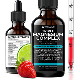 Flacon de 60ml de gouttes liquides de complexe de magnésium triple WELVIUM