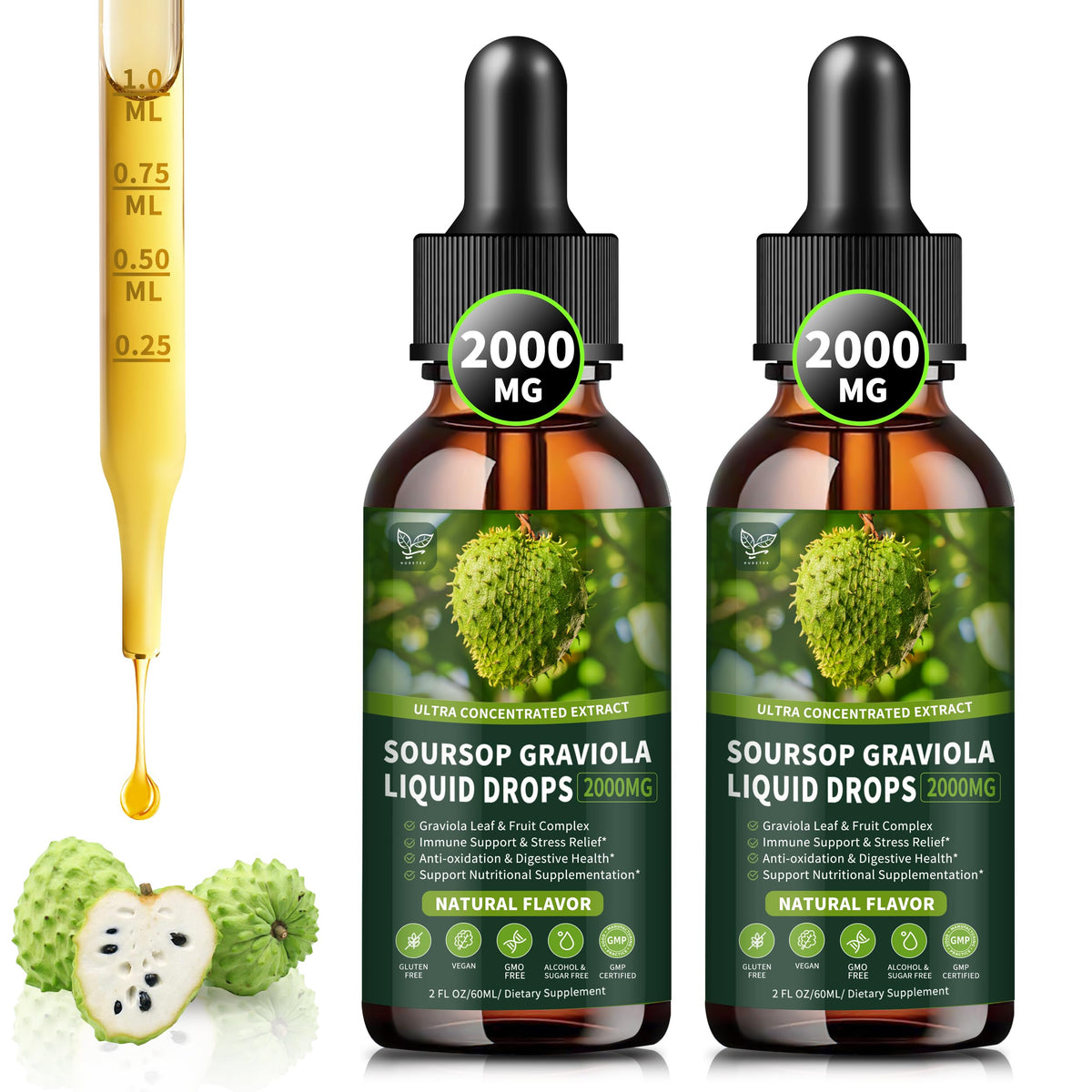 Flacon de 60ml de gouttes liquides Graviola Hudetex