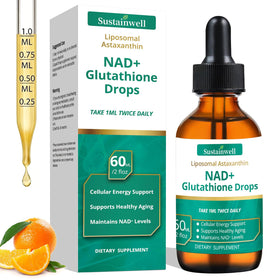 Flacon de 60ml de gouttes liquides SustainWell NAD+ Glutathione avec Astaxanthine