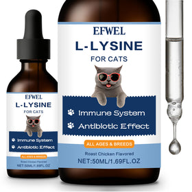 Flacon de 60ML de L-Lysine EFWEL pour chats, saveur poulet rôti