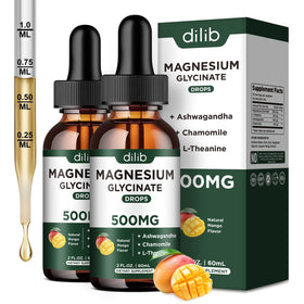 Flacon de 60ml de magnésium glycinate liquide dilib avec étiquette mangue