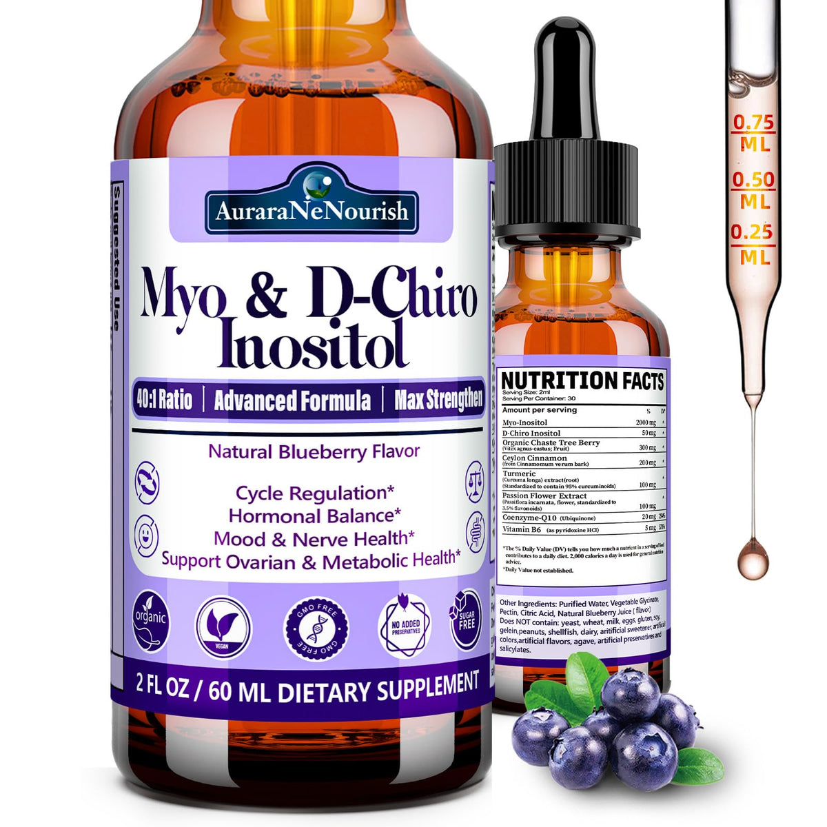 Flacon de 60ml de Myo-Inositol & D-Chiro Inositol AuraraNeNourish