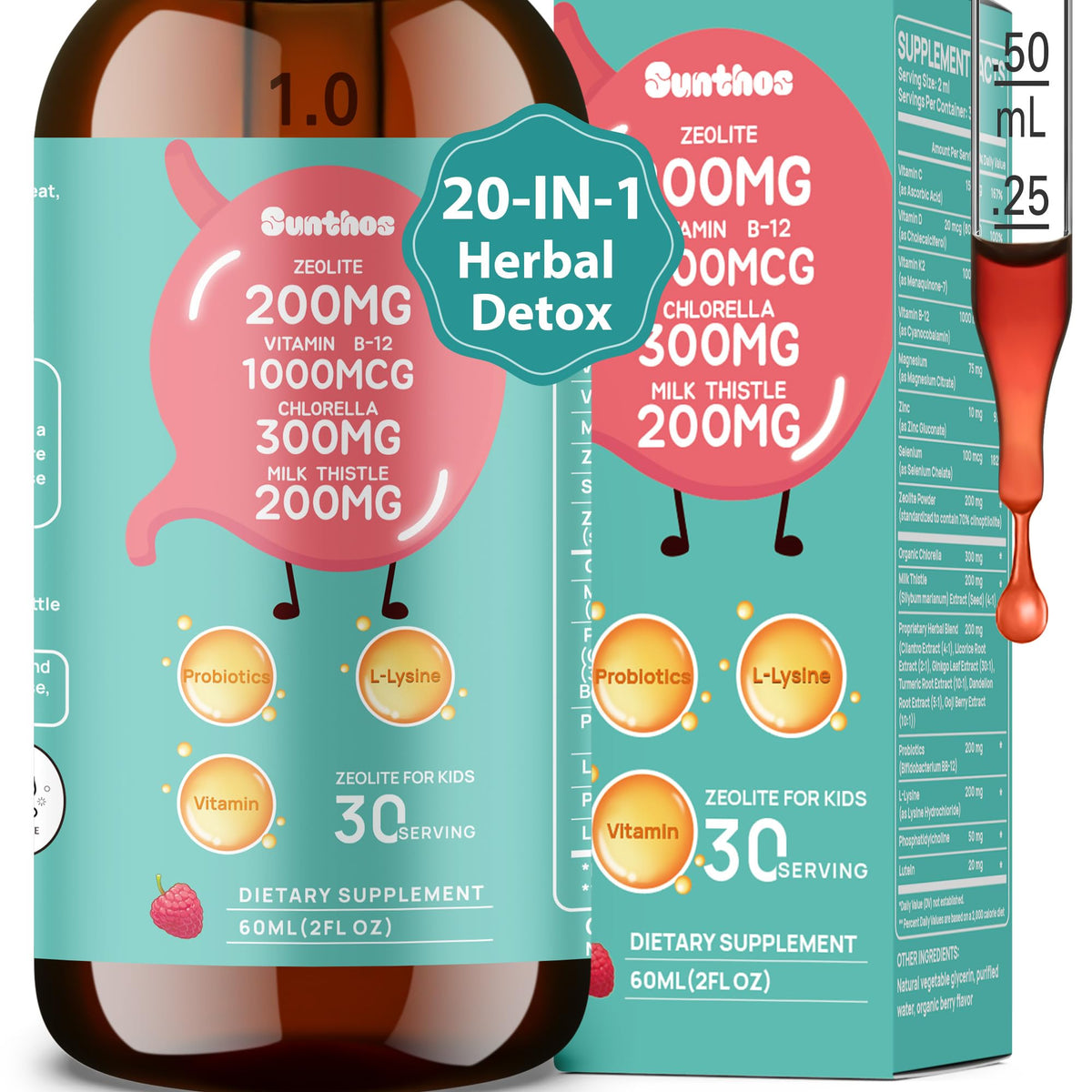 Flacon de 60ML de Sunthos Complément Alimentaire Liquide 20-en-1