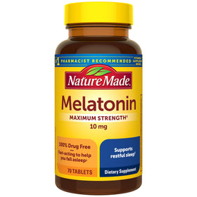 Flacon de 70 tablettes de mélatonine Nature Made 10mg vue de face