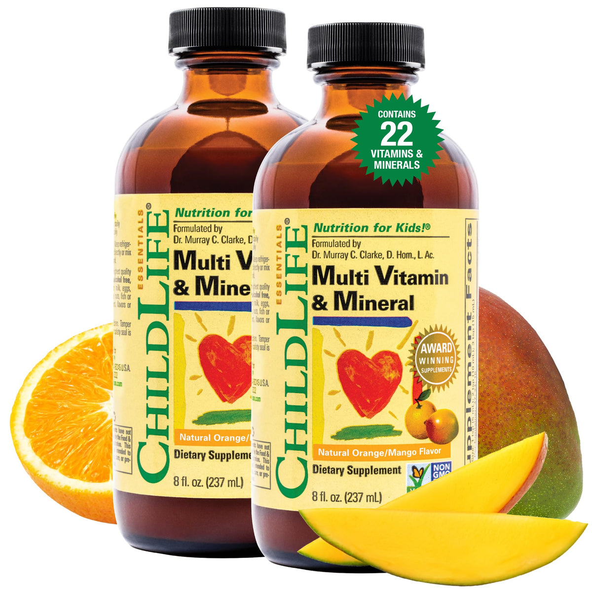 Flacon de 8 Fl Oz de Multivitamines et Minéraux CHILDLIFE ESSENTIALS, mangue, avant