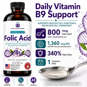 Flacon de 8oz de Vitamine B9 Acide Folique Life Solutions