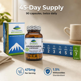 Flacon de 90 capsules d'ashwagandha Pure Mountain Botanicals
