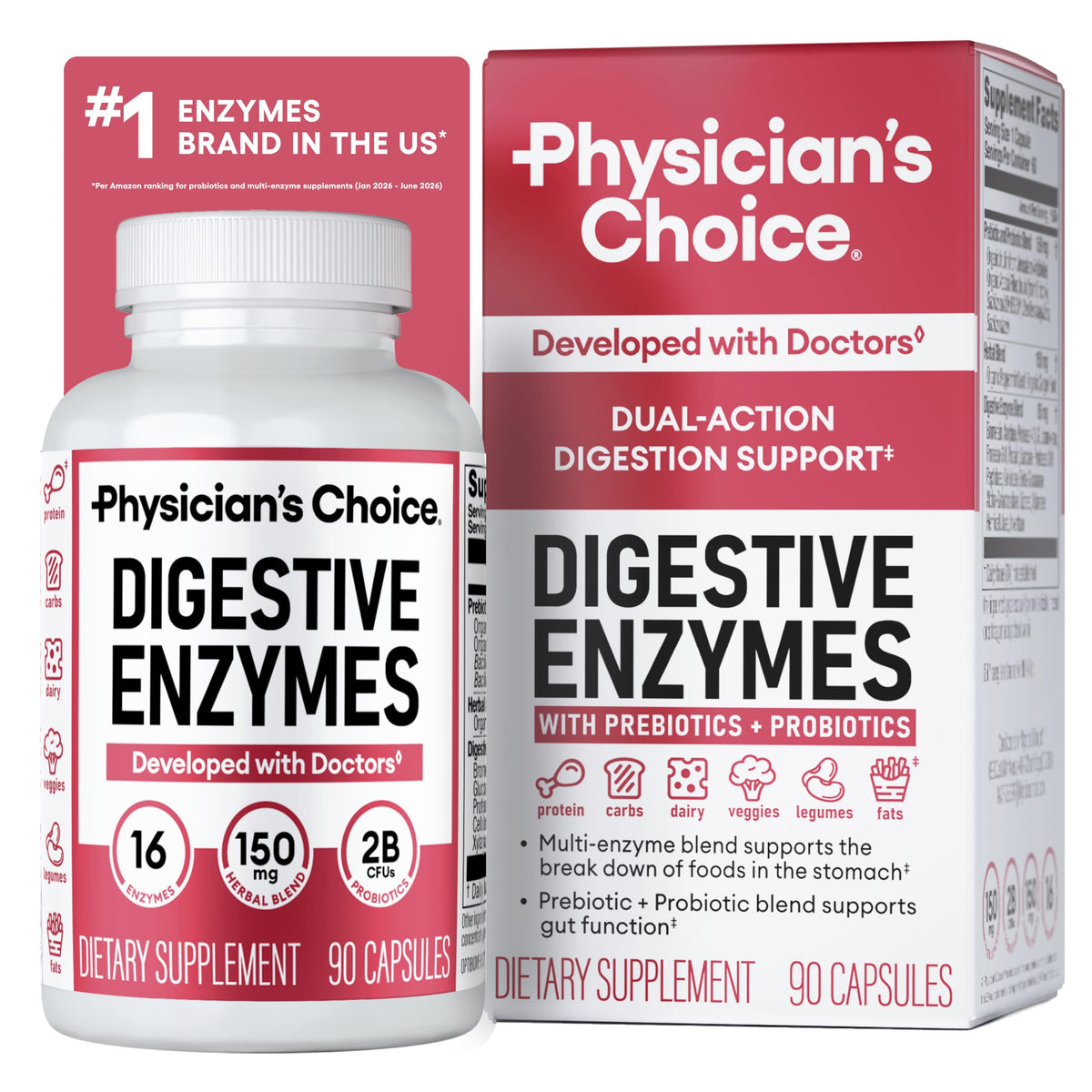 Flacon de 90 capsules d'enzymes daily Physician's CHOICE