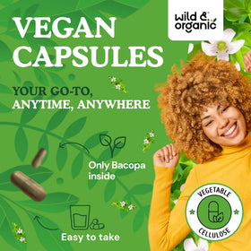 Flacon de 90 capsules de Bacopa Monnieri Wild & Organic