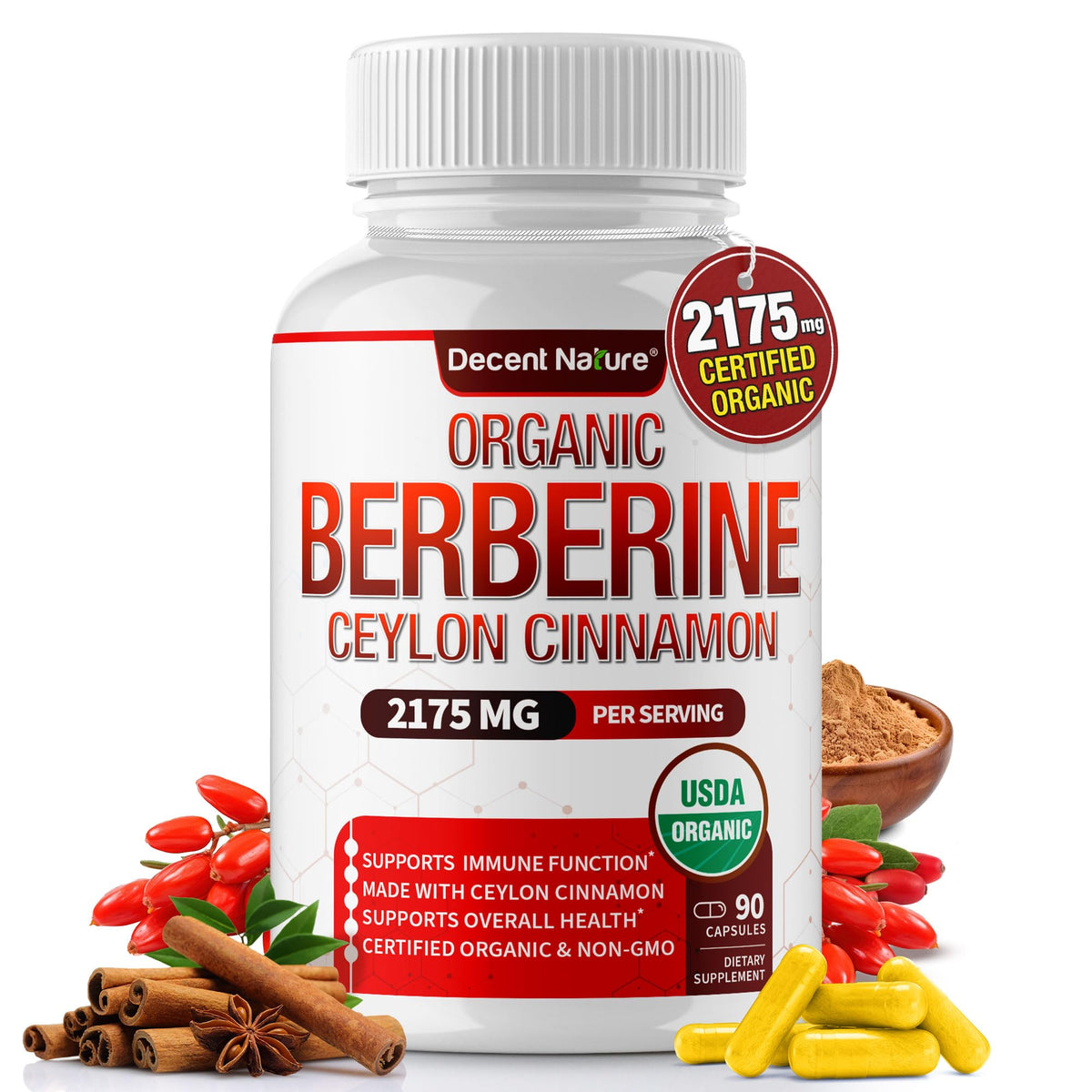 Flacon de 90 capsules de berbérine bio DECENT NATURE
