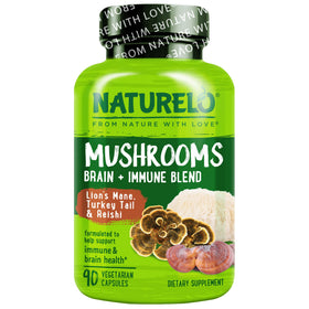 Flacon de 90 capsules de champignons NATURELO vue de face