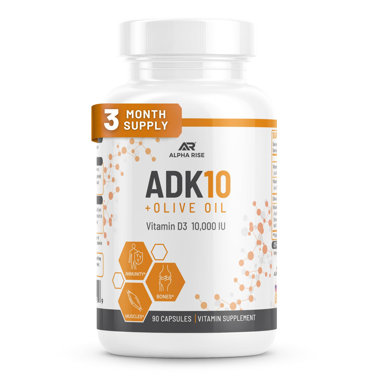 Flacon de 90 capsules de complément alimentaire ADK 10 d'ALPHA RISE