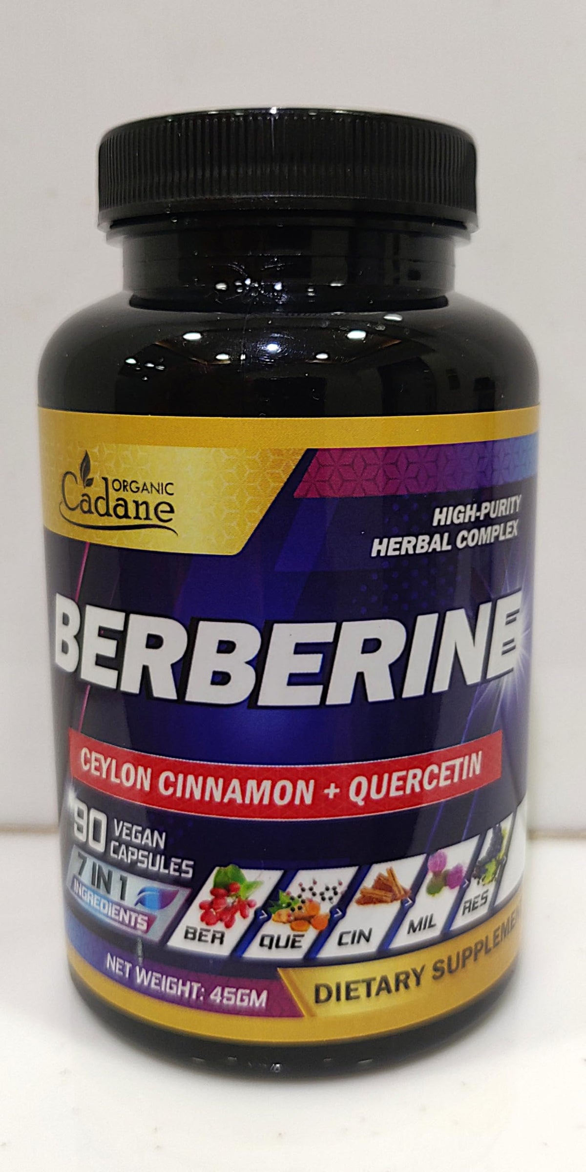 Flacon de 90 capsules de complément alimentaire Berbérine Organic Cadane