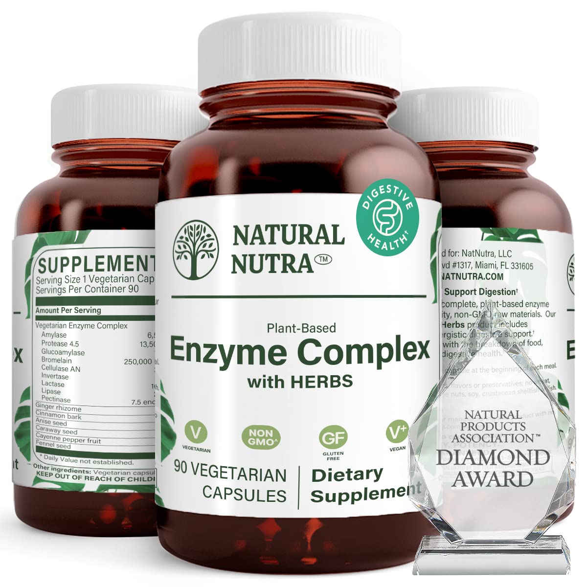 Flacon de 90 capsules de complexe d'enzymes végétales Natural Nutra