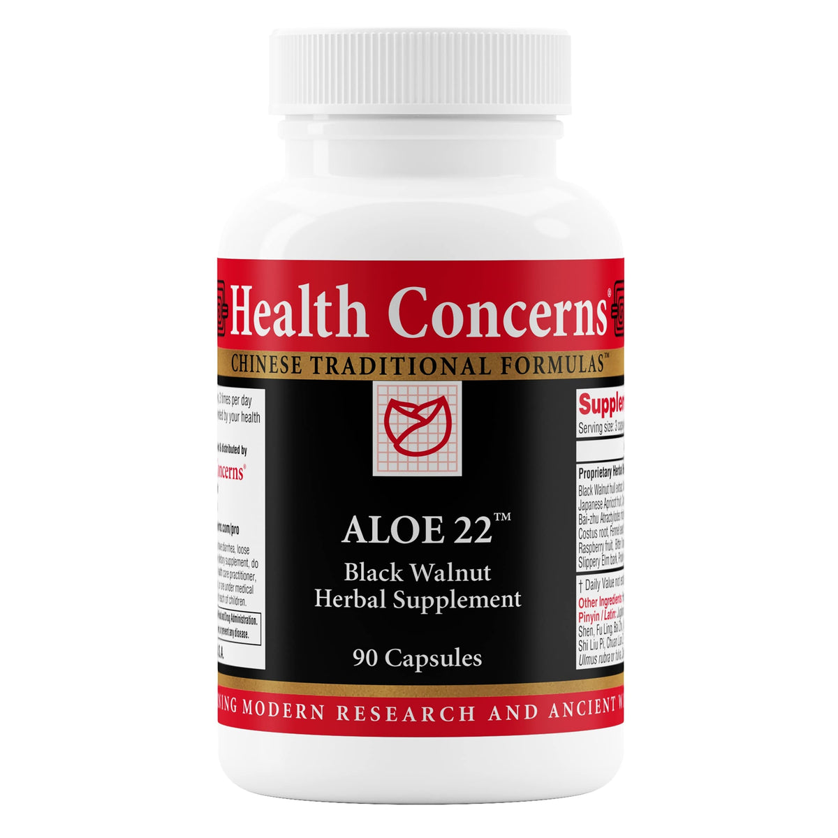 Flacon de 90 capsules de Health Concerns Aloe 22 vue de face