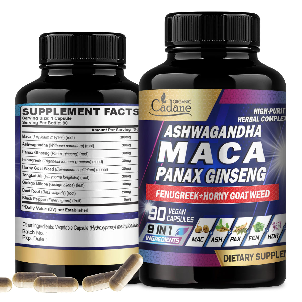 Flacon de 90 capsules de Maca Organic Cadane vue de face