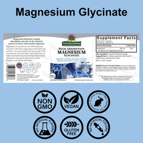 Flacon de 90 capsules de Magnésium Glycinate Nature's Answer, étiquette visible