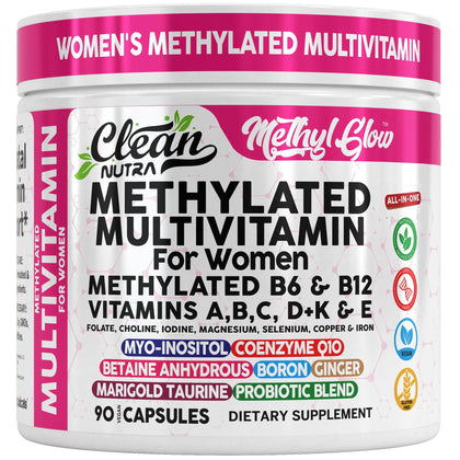 Flacon de 90 capsules de multivitamines methylées Clean Nutraceuticals pour femmes
