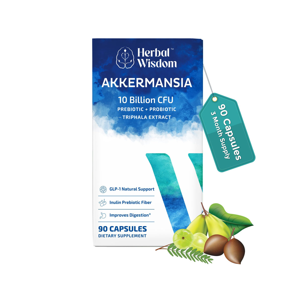 Flacon de 90 capsules de probiotique Akkermansia Herbal Wisdom