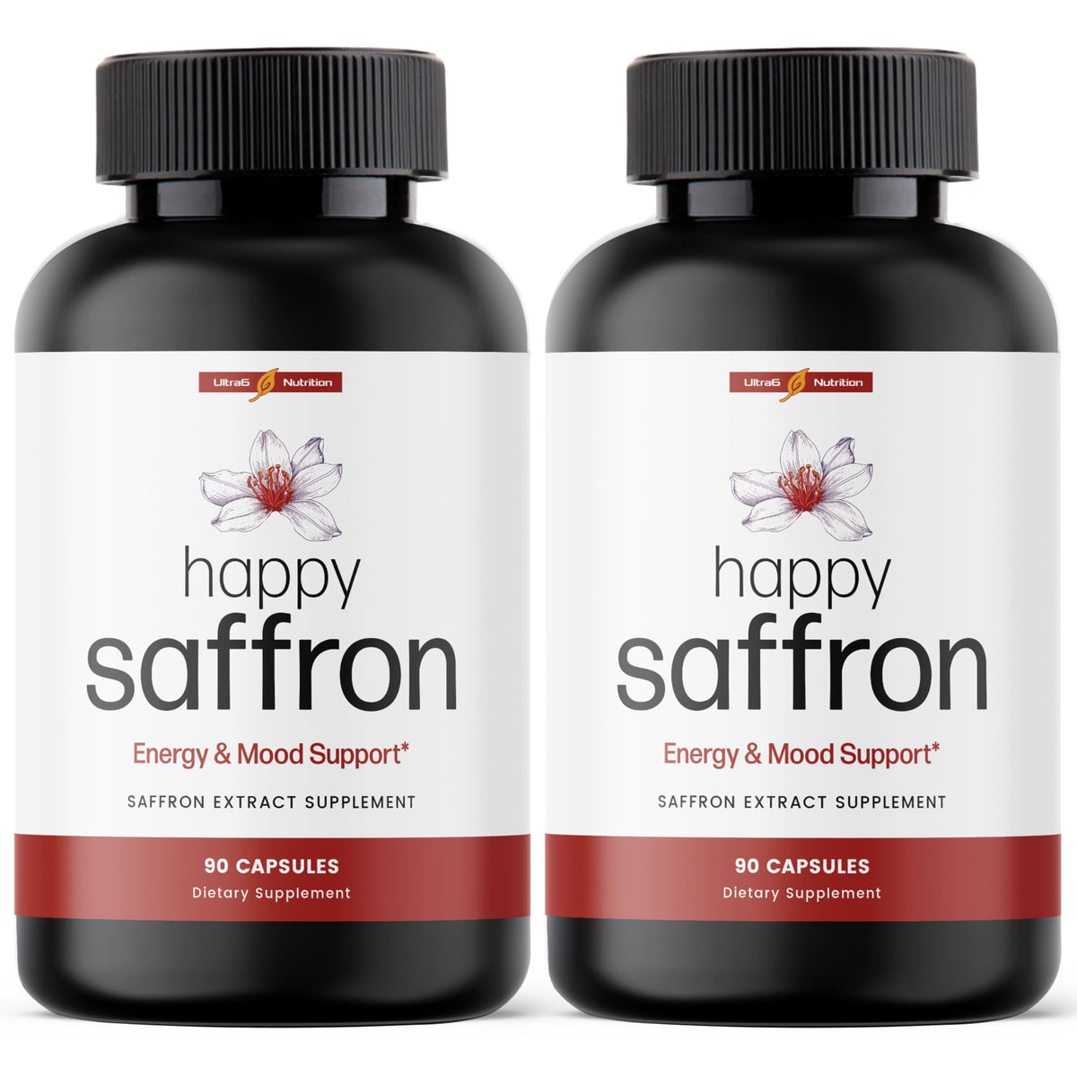 Flacon de 90 capsules de saffran Ultra6 Nutrition vue de face