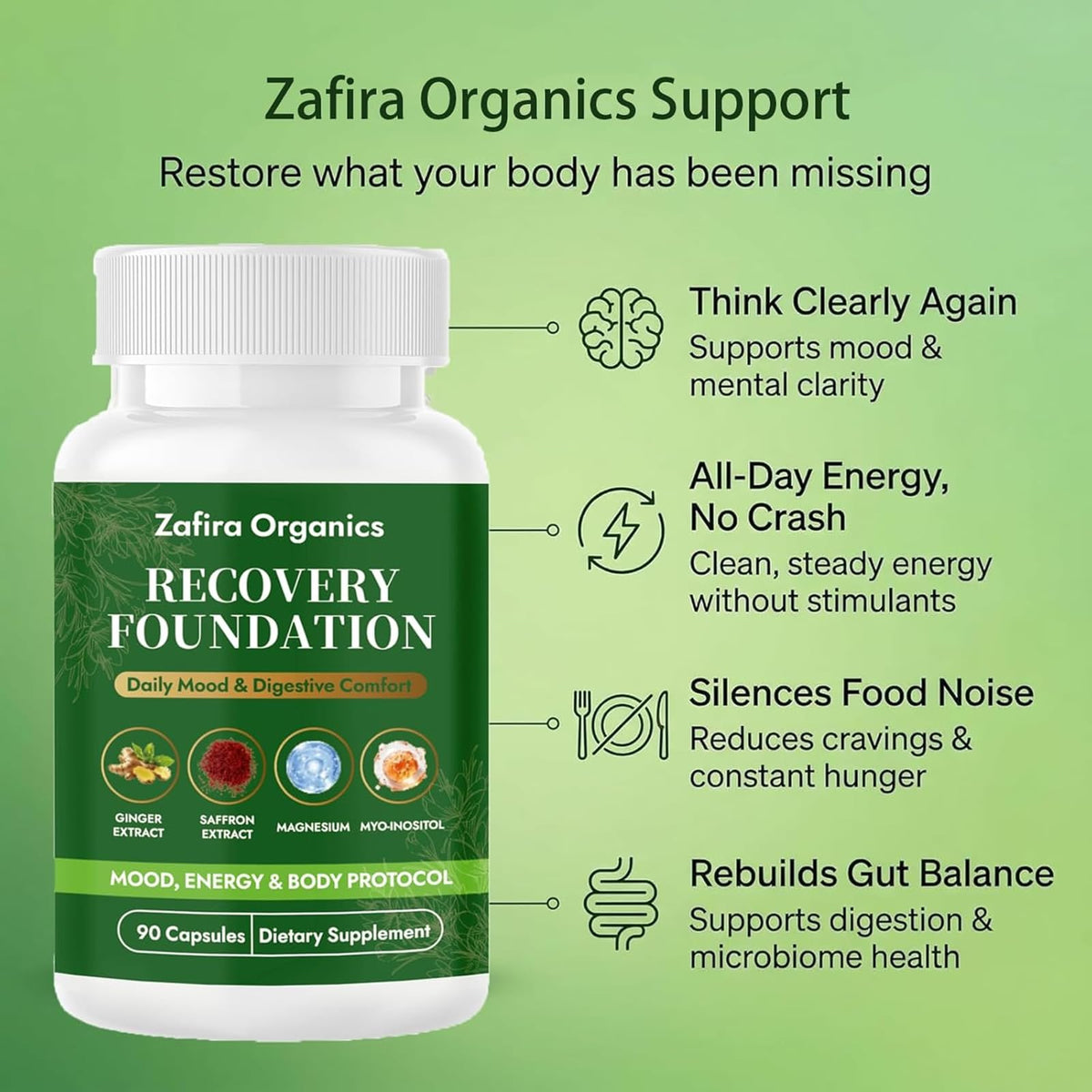 Flacon de 90 capsules de Safran Zafira Organics REATIFUL ouvert