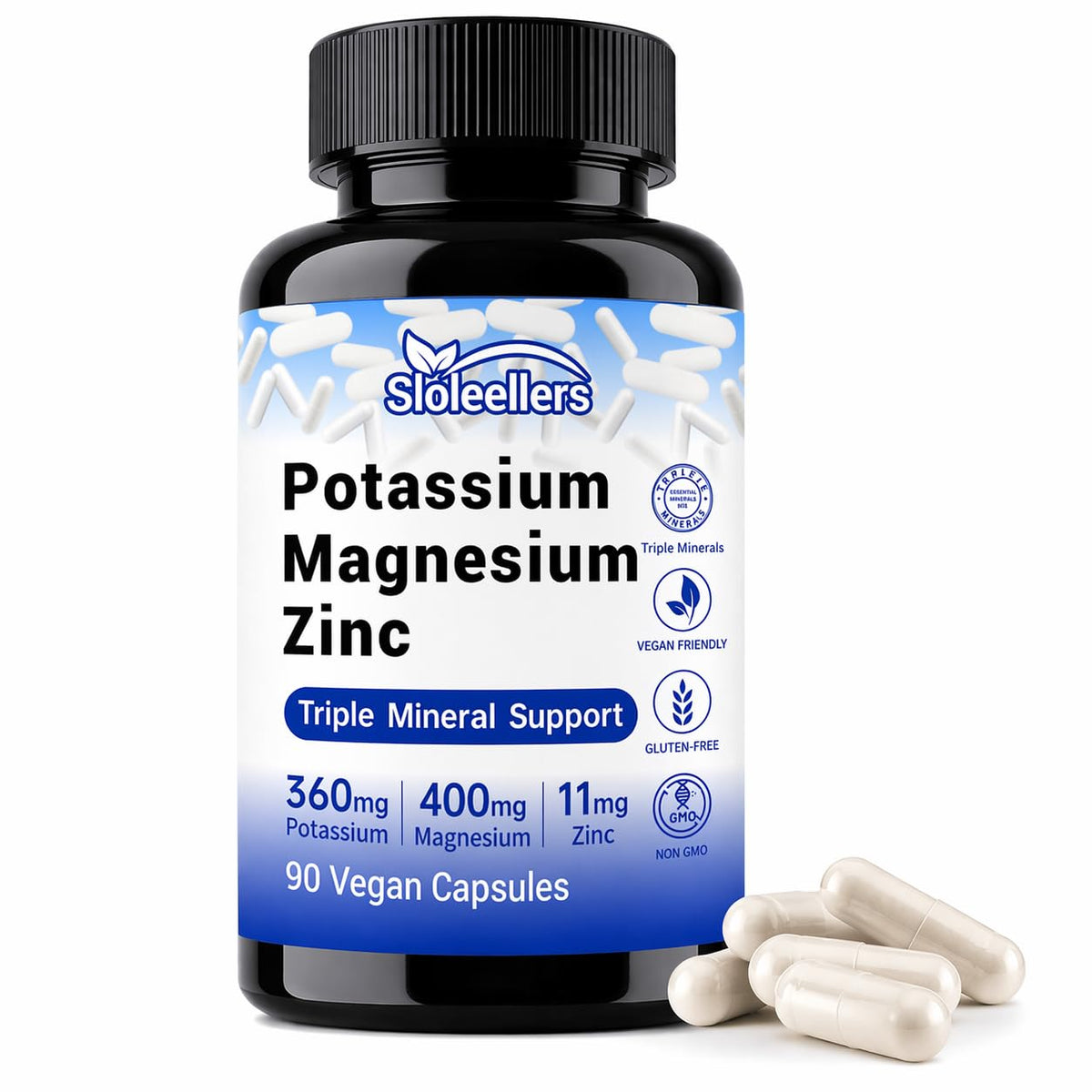 Flacon de 90 capsules de Sloleellers Potassium Magnésium Zinc