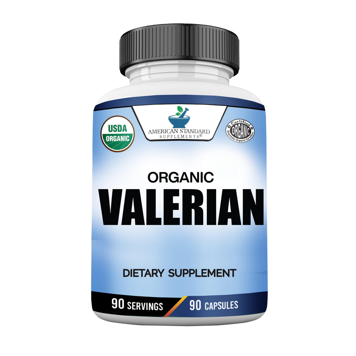 Flacon de 90 capsules de valériane bio American Standard Supplements vue de face