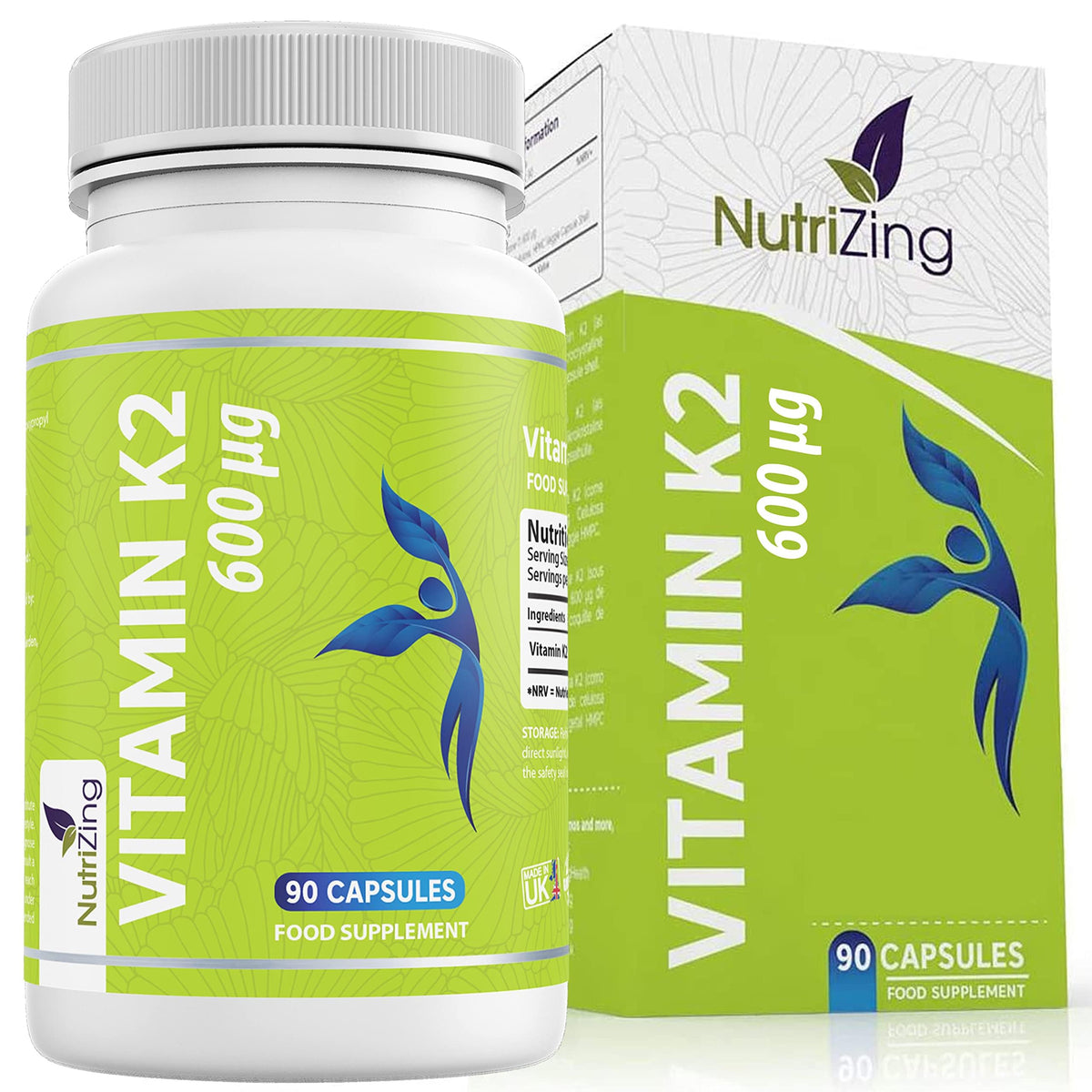 Flacon de 90 capsules de vitamine K2 MK7 NutriZing