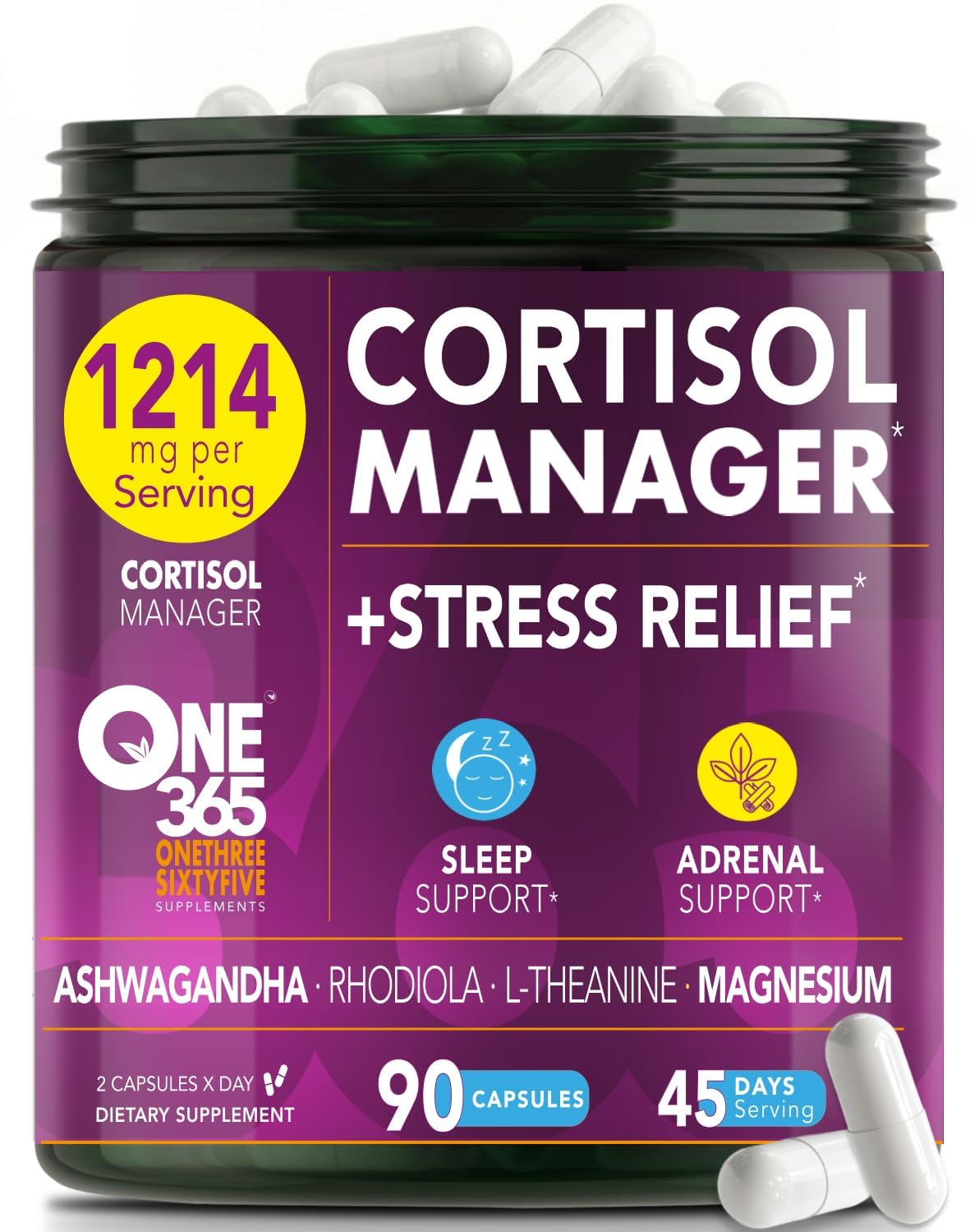 Flacon de 90 capsules ONE 365 Complément Alimentaire Ashwagandha