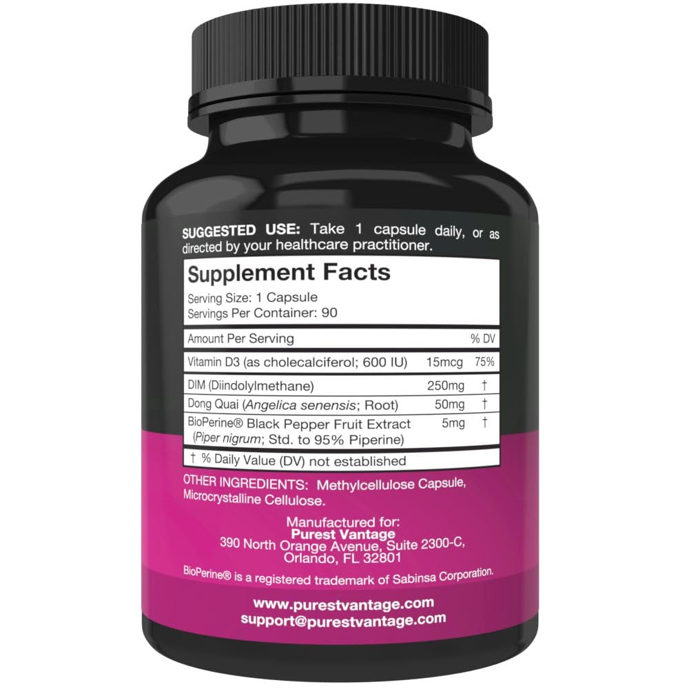 Flacon de 90 capsules Purest Vantage DIM avec étiquette