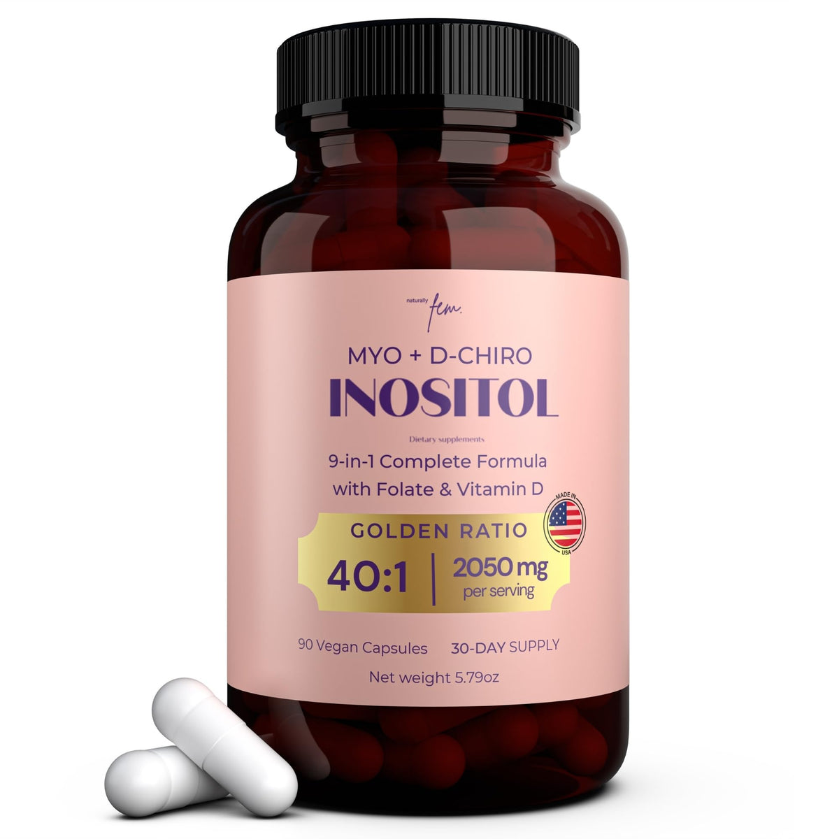 Flacon de 90 capsules QSTA Myo-Inositol et D-Chiro Inositol