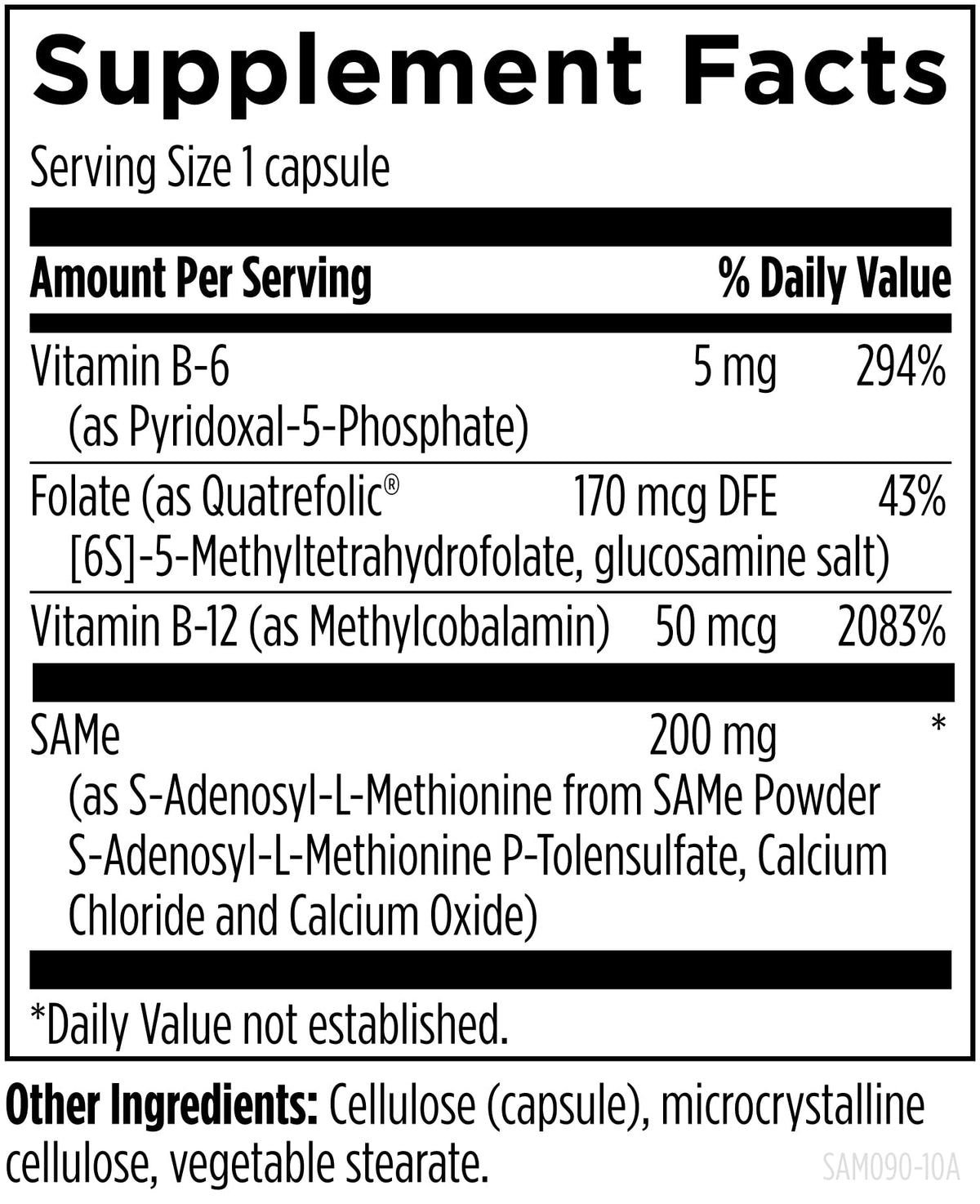 Flacon de 90 capsules SAMe de Designs for Health, étiquette visible