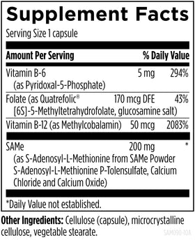 Flacon de 90 capsules SAMe de Designs for Health, étiquette visible