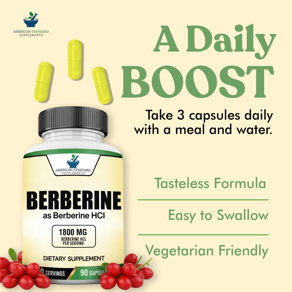 Flacon de 90 capsules végétales de berbérine American Standard Supplements