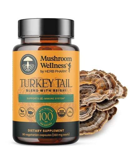 Flacon de 90 capsules végétales Herb Pharm Mélange de Champignons Turkey Tail et Reishi