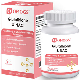 Flacon de 90 capsules végétales OMOGS contenant du glutathion et NAC