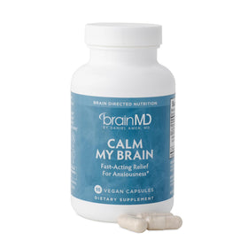Flacon de 90 capsules végétaliennes Calm My Brain de BrainMD