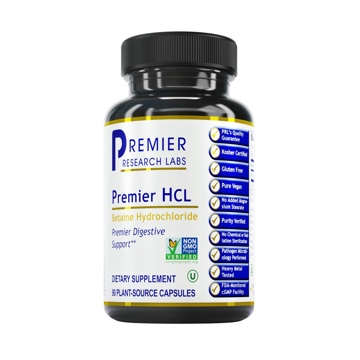 Flacon de 90 capsules végétariennes de Betaïne HCL de Premier Research Labs