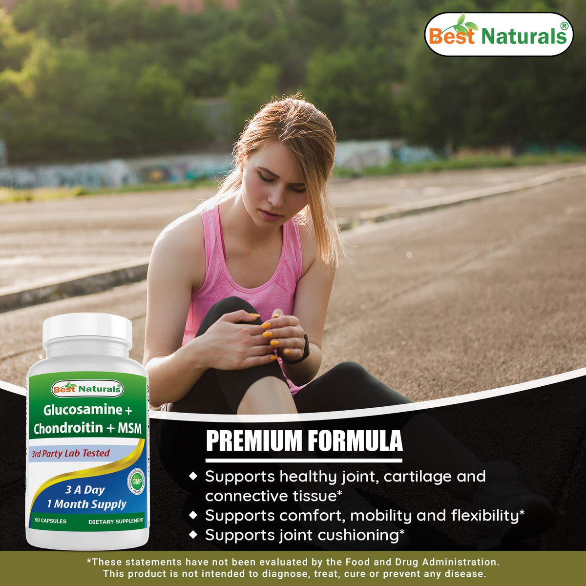 Flacon de 90 gélules de Best Naturals Glucosamine Chondroïtine MSM