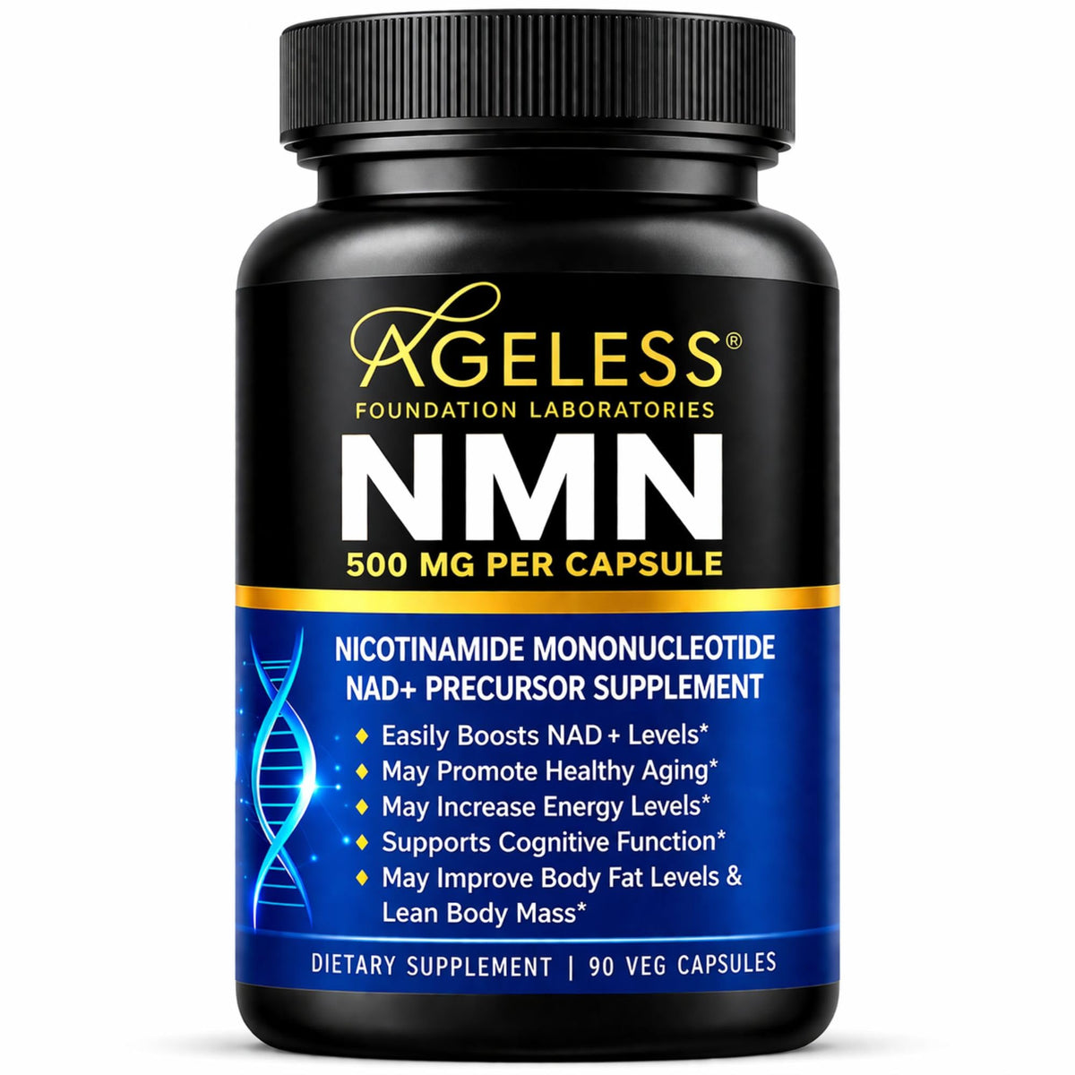 Flacon de 90 gélules de NMN 500mg Ageless Foundation