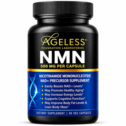 Flacon de 90 gélules de NMN 500mg Ageless Foundation