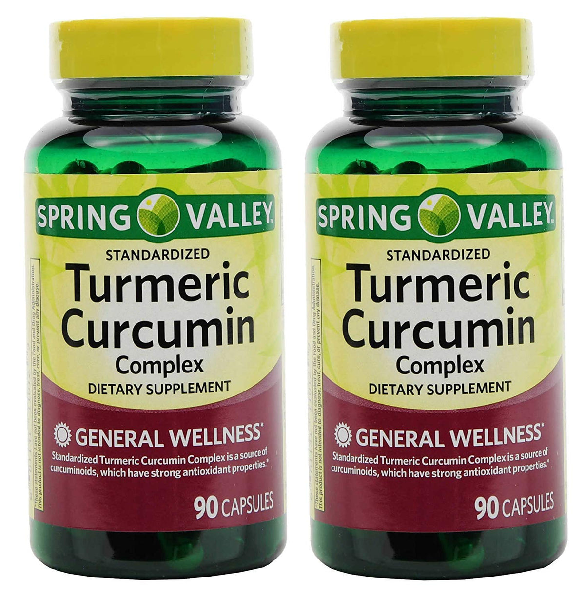 Flacon de 90 gélules de Spring Valley complément alimentaire Curcuma Curcumine 500 mg
