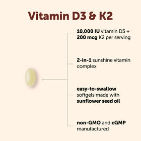 Flacon de 90 gélules de vitamine D3 et K2 Micro Ingredients