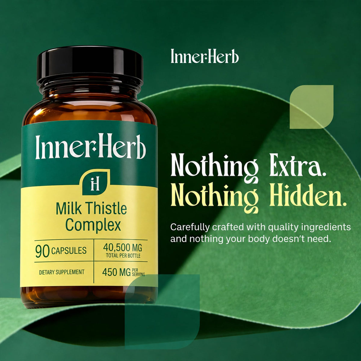 Flacon de 90 gélules InnerHerb avec l'arrière-plan naturel
